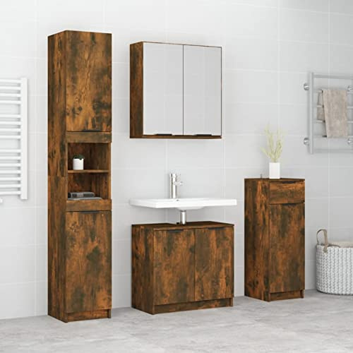 Xichuzi Set Mobili da Bagno 4 pz Rovere Fumo in Legno Multistrato,Set Arredo Bagno,Set Mobili da Bagno Completo,Bagno Completo Moderno-3115889