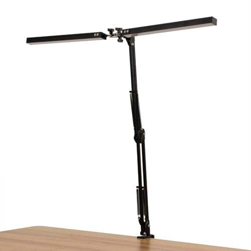 Owneed Schreibtischlampe LED Dimmbar, 66cm ultrahelle Doppelkopf Schreibtischlampe Klemmbar, Helligkeitsregulierung -10, 3 Lichtfarben, Augenschutz Büro Tischlampe, Monitor Lampe, Tageslichtlampe
