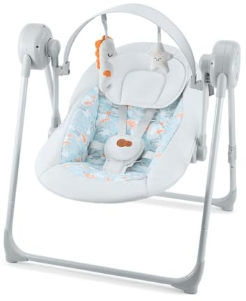 Kinderkraft SWINGEE Elektrisk babygunga, med svängfunktion, inbyggd timer, justerbart ryggstöd, 8 integrerade lugnande melodier, lätt och vikbar, grå