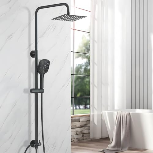 TVTIUO Schwarzes Duschset mit Handbrause, Quadratische Kopfbrause, Verstellbares Duschset, Schwarze Kopfbrause, Edelstahl, für Badezimmer
