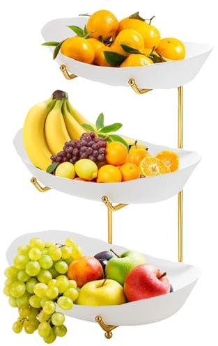 Cesto di frutta a 3 livelli, ciotola per frutta in ceramica per bancone della cucina, cesto decorativo per frutta a più livelli, vassoio da portata da banco in acrilico con design a 3 livelli, vassoio