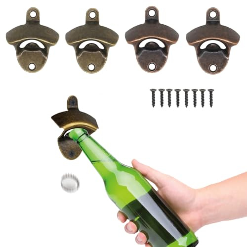 4 Piezas Abrebotellas De Hierro Fundido Montado En La Pared, Descapsulador con tornillo, Abrebotellas de Cerveza, Abrebotellas Personalizado, Abridores de Botellas para Hogar, Jardín, Bar, KTV