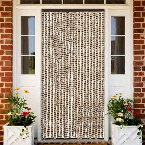 Fasba Insektenschutz Vorhang Fliegengitter Fliegenvorhang Türvorhang Flauschvorhang Fliegenschutz Balkontür Wohnzimmer Wohnwagen Beige und Braun 90x200 cm Chenille