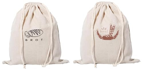 BbiuRer 2 sacchetti per pane, 40 x 30 cm, in lino, per pane, per conservare e conservare freschezza, per baguette e altro ancora, sacchetti di lino per pane