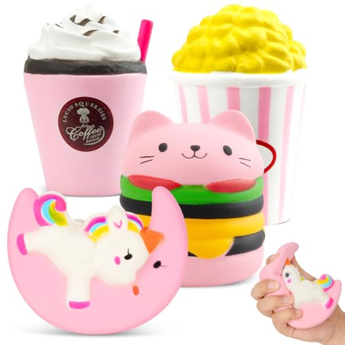 4 stycken Squishy rosa leksaker, stressminskning ångest autism squishies leksak vacker Kawaii mjuk sensorisk leksak