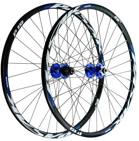 LYYCX AuroraXQ 26 27.5 29 MTB Laufradsatz, Mountainbike Räder Doppelwand Legierung Scheibenbremse 32H Fahrradrad HG Hub passt 7-12S & 1,25-2,25 Reifen(Blau,26)