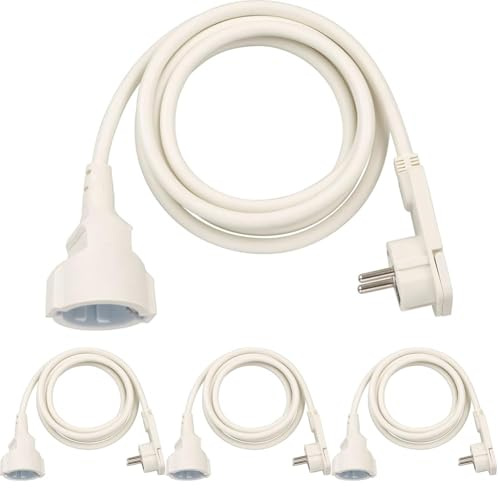 Brennenstuhl Qualitäts-Kunststoff-Verlängerungskabel mit Flachstecker (Verlängerungskabel flach für innen mit 2m Kabel) weiß (Packung mit 4)