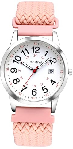 Avaner Uhren Damen Herren Elastisch: Nylon Damenuhr Herrenuhr mit gewebtes Armband Arabischen Ziffern Kalender Stretchband Analog Quarzuhr Leicht Ablesbare Uhr für Frauen Männer