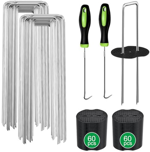 REDKNOT 242 Stück Heringe Erdnägel Stabil Set 120 U-förmige Erdanker (100x35mm, Ø2,2mm) 120 Pufferscheiben, Unkrautvlies Haken Set für Garten Rasenkanten Gemüsebeet Rohrbefestigung