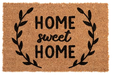 Flatro Coir Outdoor Door Mat | 60 X 40cm Coconut Coir Welcome Mat | Entrance Doormat with Non-Slip Rubber Backing for Trapping Dirt, Mud, & Moisture (Home Sweet Home, Pack of 1)