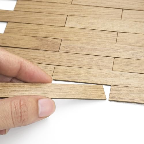 Odoria Dollhouse Flooring Sheets Miniature: 1/12 Miniature Wood Floor Tiles Diorama Display Room Construction Vintage White Oak - Mini Building Components Craft DIY Self Adhesive Peel Stick