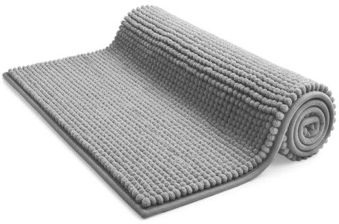 KEPLIN Non-Slip Bath Mat - Soft and Comfortable Microfibre Mat with Machine Washable Design - Water Absorbent and Quick Drying to Keep Bathroom Hygienic and Clean (Light Grey, 50x80cm)