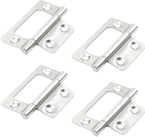4 Pack Stainless Steel Flush Hinges 2 Inch, Silver Flush Door Hinges for 18mm MDF, Cabinet & Cupboard Hinges for Furniture, Shed Doors and DIY Wood Projects