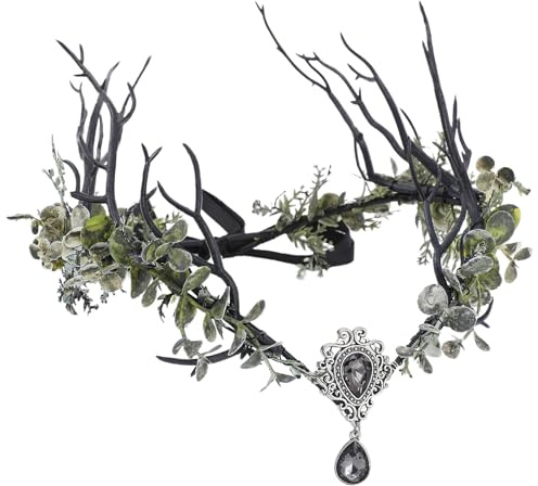MOSTORY Wikinger Feenkrone für Faschingskostüme Damen, Grün Waldfee Kopfschmuck mit Zweige und Blätter für Renaissance Kostüm Cosplay