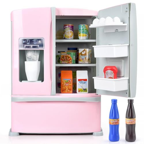 PLAY Set di accessori da cucina per bambini, frigorifero con dispenser di ghiaccio, set di accessori da cucina con frigorifero per bambini, giocattolo alimentare, cubetti di ghiaccio, utensili da