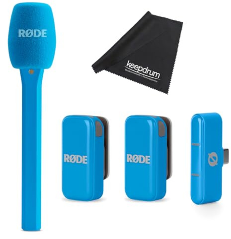 RØDE Système de microphone sans fil Micro USB-C Bleu avec micro pour interview, adaptateur manuel Bleu et chiffon keepdrum