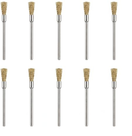 LKTFATD 10 Pcs Brass Wire Brush for Drill, 3mm Shank, 8mm Head, Rust Removal and Deburring Brush Set for Hand Drills, Drill Presses and Rotary Tools
