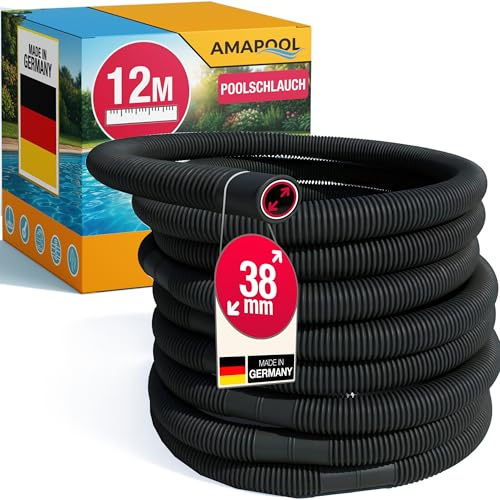 Amapool Poolschlauch 38mm 12m Schwarz - Flexibler Pumpenschlauch