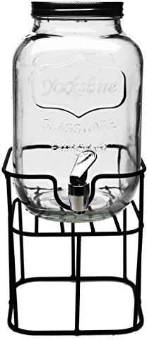 Circleware Sun Tea Mini Mason Jar Glass Beverage Dispenser with Lid, Glassware For Water, Juice, Beer, Wine, Liquor, Kombucha Iced Punch & Cold Drinks, Classic Yorkshire 1 Gallon with Stand