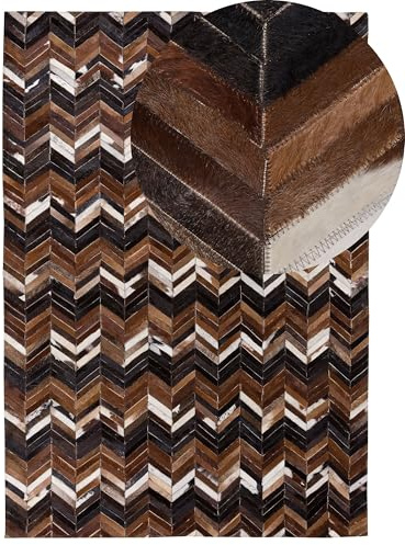 Beliani Teppich Kuhfell braun 160 x 230 cm Zickzack Muster Echtleder Patchwork Balat