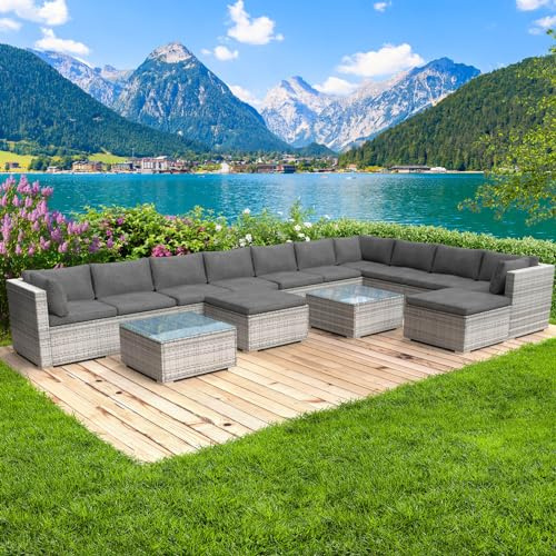 BRAST® Gartenmöbel Lounge Set XXL | 8-12 Personen viele Modelle & Farben | inkl. extra Dicke Kissen | TÜV geprüft | Outdoor Loungemöbel Sitzgruppe Essgruppe Garnitur | Dreams Grau