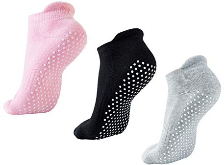 Calcetines Antideslizantes para Mujeres y Hombres, 3 Pares Negro Gris Rosa para Yoga Pilates Ballet Danza Entrenamiento Barre Embarazo Hospital
