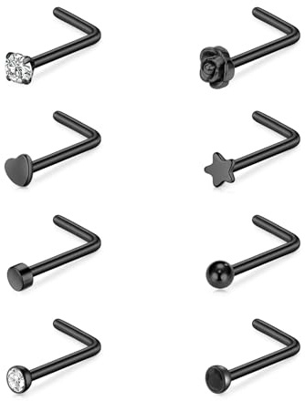 incaton Piercing Nez 20G Anneau de Nez en Acier Chirurgical 0.8mm Nez Piercing en L Forme Twister vis Ensemble de Bijoux pour Piercing