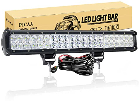 PICAA Led Arbeitsscheinwerfer，20 Zoll 51CM 126W zweireihig Lichtbalken | Zusatzscheinwerfer Bar,Spot Flutlicht Kombination, Arbeit Licht, Mit 12V Kabelbaum,für SUV Offroad ATV UTV Traktor 4x4 Auto