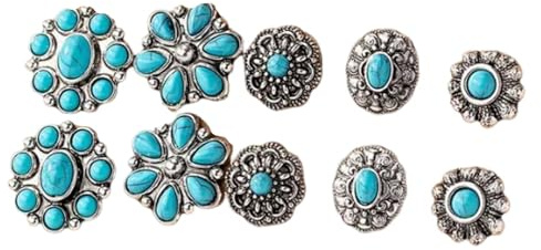 Miniblings 5er Set Ohrstecker Ohrring Boho Hippie Blume Libelle silber türkis - Origineller Modeschmuck I Ohrringe Stecker Ohrschmuck