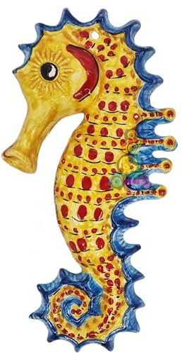 sicilia bedda - PESCI IN CERAMICA DI CALTAGIRONE da Parete - Prodotti Artigianali realizzati e Dipinti a Mano (Cavalluccio Marino, 25x12)