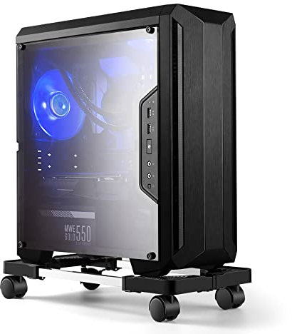 Hmseng Pc Stand, Adjustable computer tower stand, Cpu Stand with 4 Rolling Caster Wheels,Fits Most PC Under Desk-Black