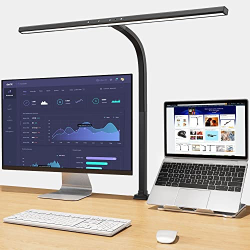 Schreibtischlampe LED Dimmbar, Architekt Schreibtischleuchte klemmbar für Homeoffice,24W Hell Led Workbench Bürobeleuchtung, Augenschutz Monitor Lampe Dimmbar & 6 Farbmodi, Auto-Dimmen