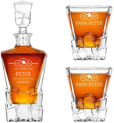 Maverton 950 ml Whiskey Karaffe + 2/4 / 6er Whiskygläser Set mit Gravur - Whisky Dekanter - luxuriöses Design - Kristallglas - für Männer zum Geburtstag - Adler