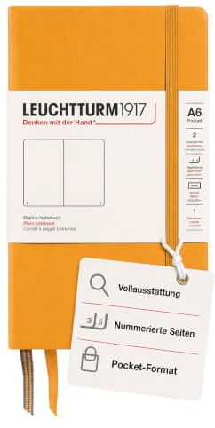 LEUCHTTURM1917 365625 Notizbuch Pocket (A6), Hardcover, 187 nummerierte Seiten, Rising Sun, Blanko | 187 nummerierte Seiten, Inhaltsverzeichnis, 90x150 mm, 148 g, 80 g/m², chamoisfarben