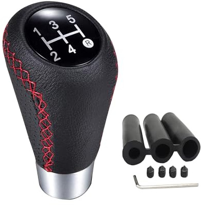 HISports Car Gear Shift Knob 5 Speed, Universal Leather Gear Shift Lever Manual Gear Stick Knob with 3 Hoses 8mm 10mm 12mm Manual Shift Lever Suitable for Most Manual Automotive Vehicles