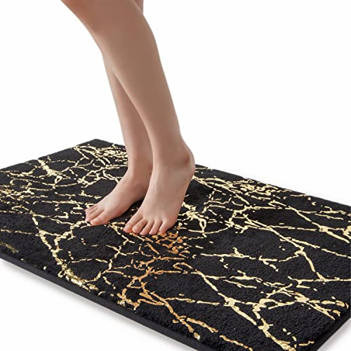 QJHOMO Badematte rutschfest waschbar Badvorleger, schwarz Badezimmerteppich, gold dekorativer Teppich luxus Bad Accessoires, weich Mikrofaser saugstark Badteppich für Badezimmer Badewanne, 60 x 120 cm