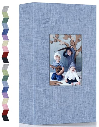 Popotop Fotoalbum 10 x 15 cm – Kleines Fotobuch mit 100 200 300 Fotos, Leineneinband, horizontales Einsteckalbum, für Familie, Hochzeit, Jahrestag, Kinder, Urlaubsbilder (Blue, 300 Fotos)