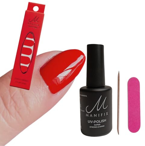 UV Gelfolien MANIFIX Starterset YES I AM red + UV-Polish, Gelnägel selber machen mit Nagelfolien, UV Gel Nagelaufkleber, Gewinner Swiss Beauty Innovation Award 2021, vegan, eco, tierversuchsfrei