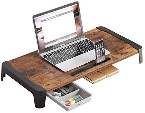 ZYFAB Supporto per Monitor Legno, Organizer da scrivania con cassetto Computer Alzata per Monitor Supporto da Tavolo per Portatile PC Stampante iMac,Marrone,60cm