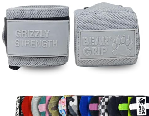 BEAR GRIP - Premium Handgelenkbandagen für Gewichtheben, 61 cm, Bodybuilding, Crossfit, Powerlifting, StrongMan (grau/grau)