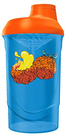 LOOT - Devil Fruit Shaker 600 ml | blau/orange| Eiweiß Shaker mit Drehverschluss, Sieb und Mess-Skala | Fitness Shaker für klumpenfreie Shakes | BPA und DEHP frei | Spülmaschinenfest