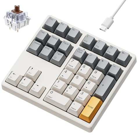 Mechanische Nummerntastatur, USB-Nummerntastatur, 34 Tasten, weiße Hintergrundbeleuchtung, Hot-Swap-fähig mit PBT-Tasten, für Laptop, MacBook, Desktop-PC (Retro-Beige, brauner Schalter)