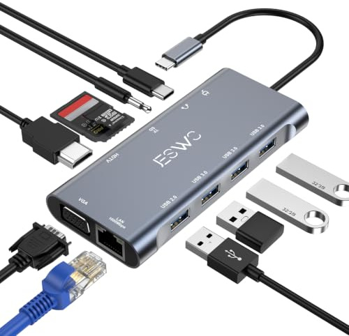 USB C HUB 11-in-1 Docking Station, Type C Multiport Adapter with RJ45 Ethernet, 4K HDMI, VGA, USB 3.0 Ports, 100W PD, SD/TF, 3.5mm AUX, Thunderbolt 3/4 Dock for MacBook Pro Air Laptops