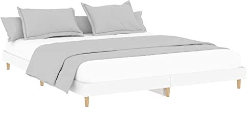 vidaXL Bettgestell, Bett mit Holzbeinen, Doppelbett für Schlafzimmer, Bettrahmen mit Lattenrost, Schlafzimmerbett, Weiß 180x200cm Holzwerkstoff