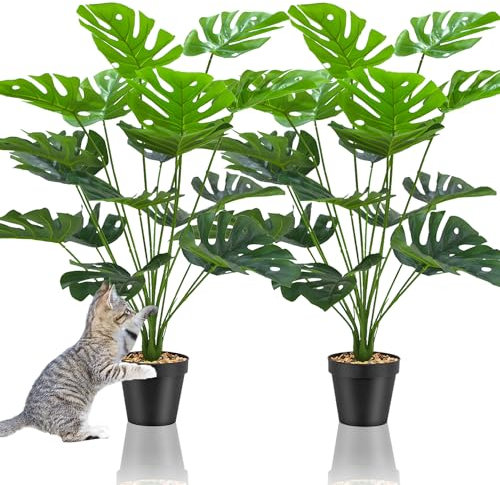 Duscdesp 2PCS Large Artificial Monstera Tree - Indoor/Outdoor Fake Palm Plants in Pot, Tall Faux Plants for Home, Garden, Office Decor