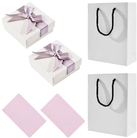 2-teilige Geschenkbox mit 2 weißen Papiertüten, Ohrring-Geschenkbox, Armband-Box, Schmuck-Geschenkbox, Geschenkbox mit Band