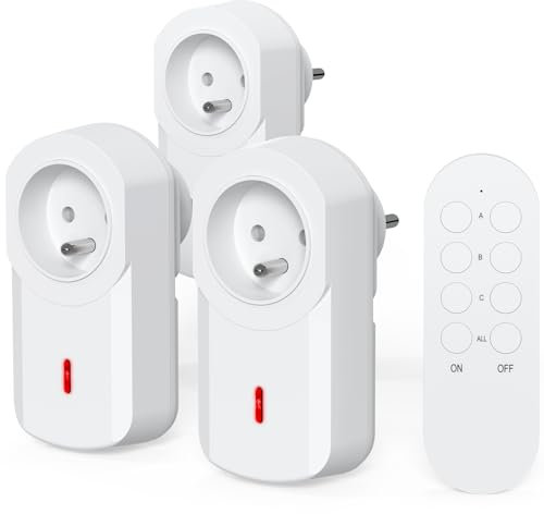 SURNICE Prese wireless con telecomando, 3 prese elettriche e 1 telecomando, presa telecomandata programmabile, portata in campo libero 40 m, 230 V, 1000 W, bianco, certificato CE