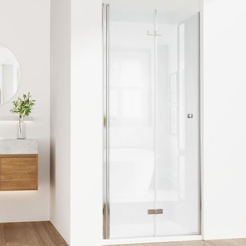 EMKE Duschtür 90 cm, Nischentür Dusche Duschabtrennung Schwingtür Duschwand Falttür Dusche, 6 mm Nano Gehärtetes Glas Duschkabine Duschtrennwand Duschtüren Höhe 185 cm