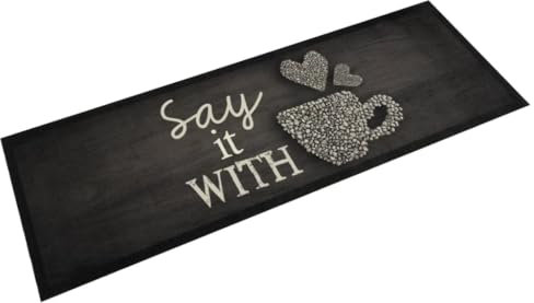 vidaXL Küchenteppich, Küchenläufer rutschfest Waschbar, Teppichläufer für Innen Außen, Teppich Läufer Küchenmatte, Tasse Schwarz 60x180cm Samt