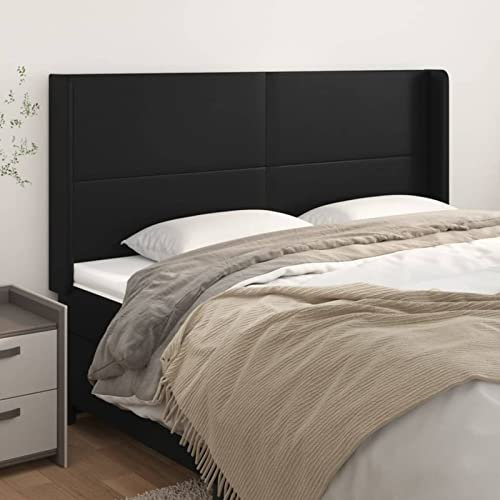 Gecheer Kopfteil Bettkopfteil Bett Kopfteil Kopfenden Betthaupt für Bett Bettgestell mit Ohren Schwarz 203x16x118/128 cm Kunstleder